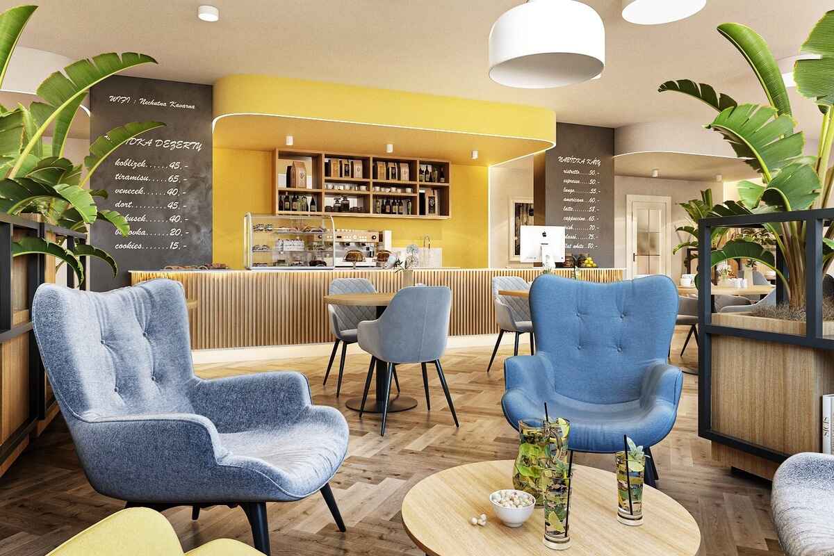 Interier útulné kavárny