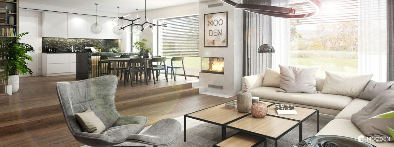 obývací pokoj propojený s kuchyní inspirace